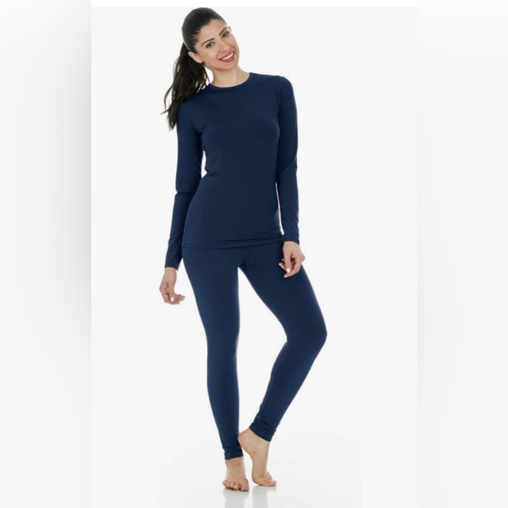 Thermajane Thermal Underwear Set Women’s XS Navy Fleece Lined Base Layer